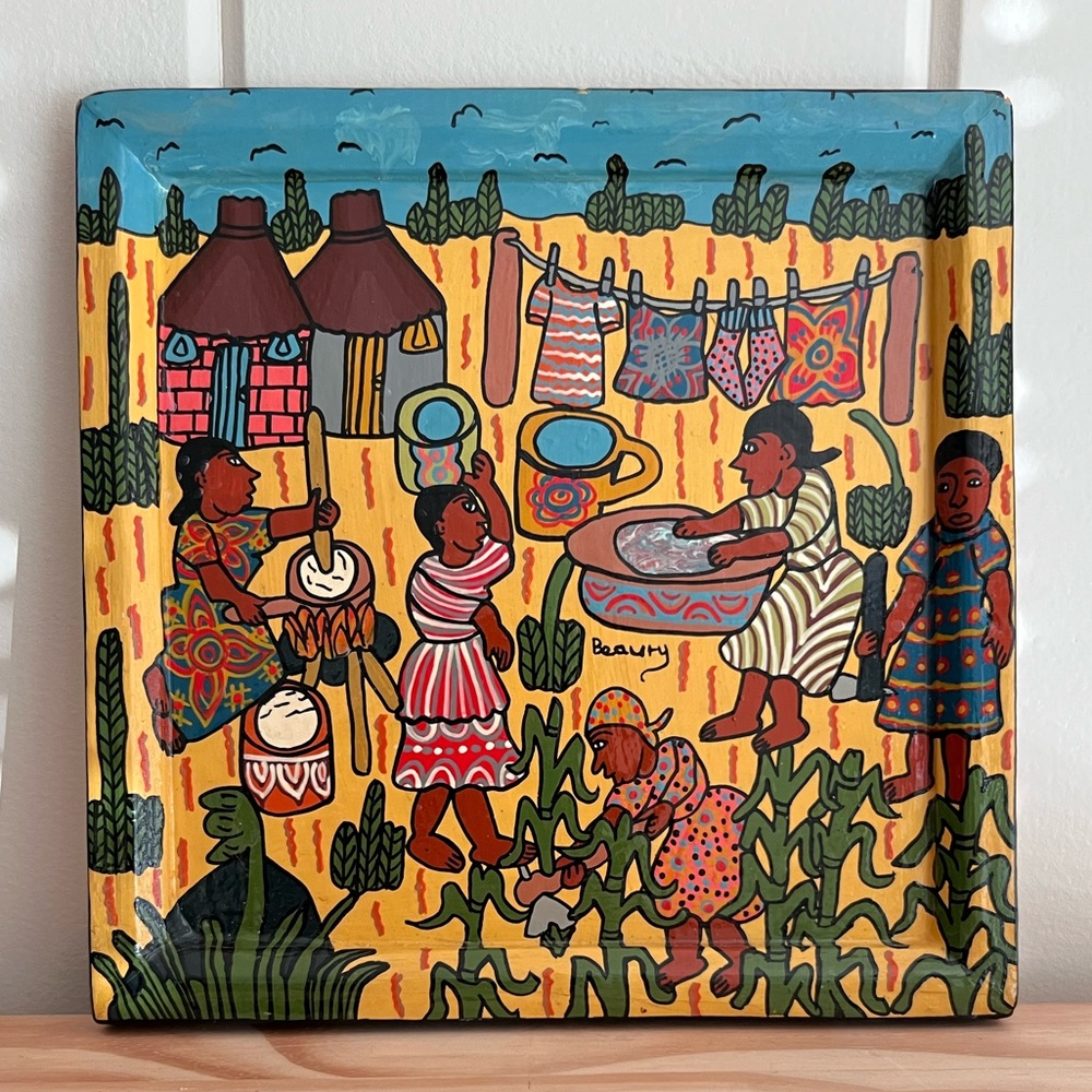 Vintage 1970s original Weya folk art by Zimbabwean artist Beauty Magadza.
